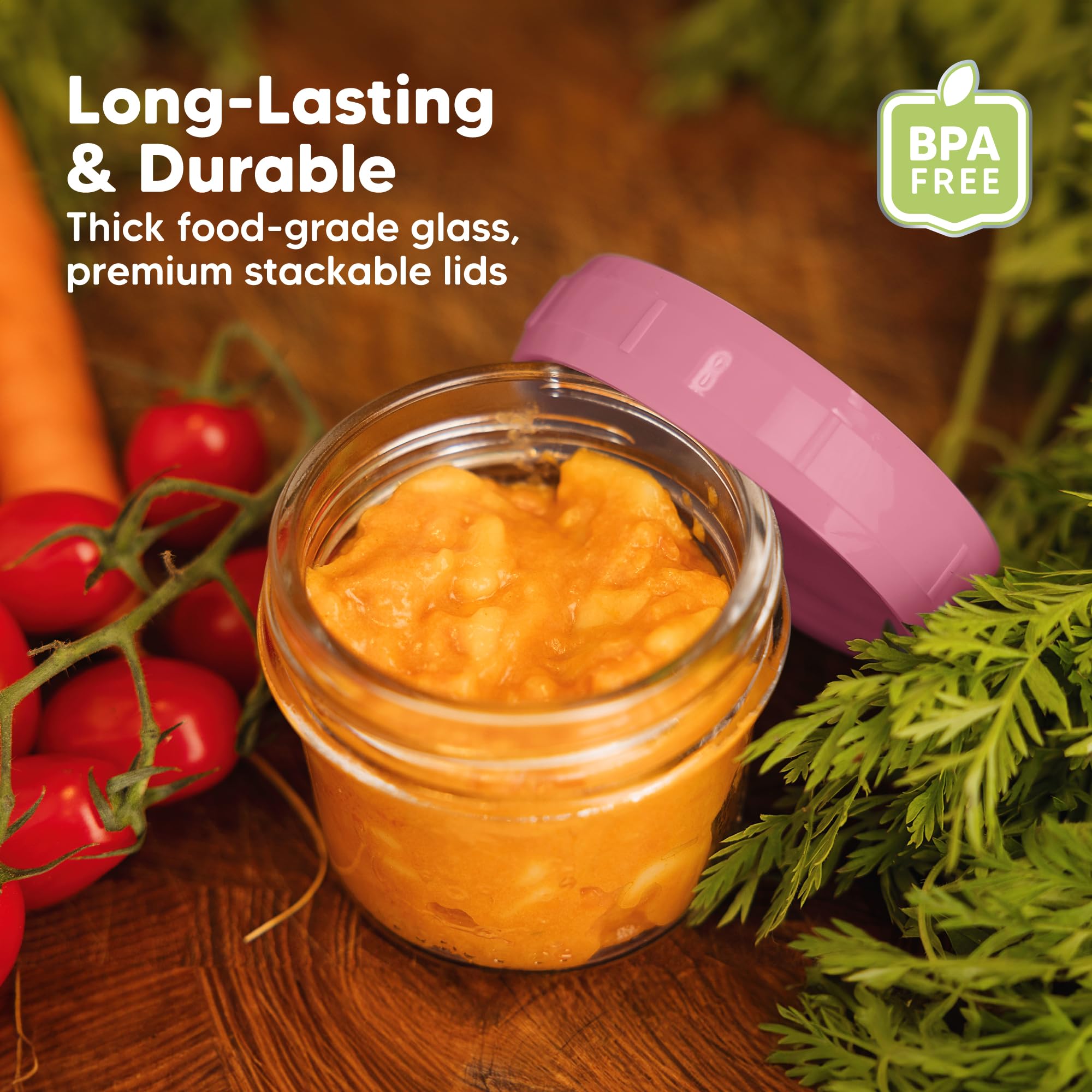 KeaBabies 12pk 4oz Glass Baby Food Containers with Lids, Leak-Proof (Kea)