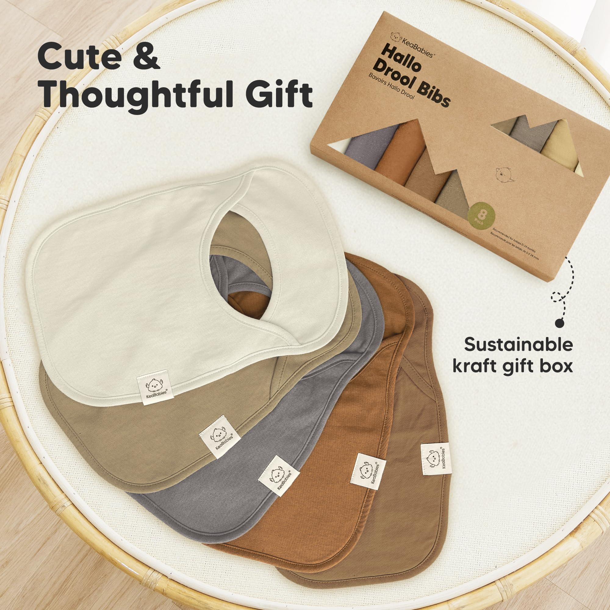 KeaBabies 8-Pack Bibs for Baby Girls, Boys, Pullover Baby Bibs (Terracotta)