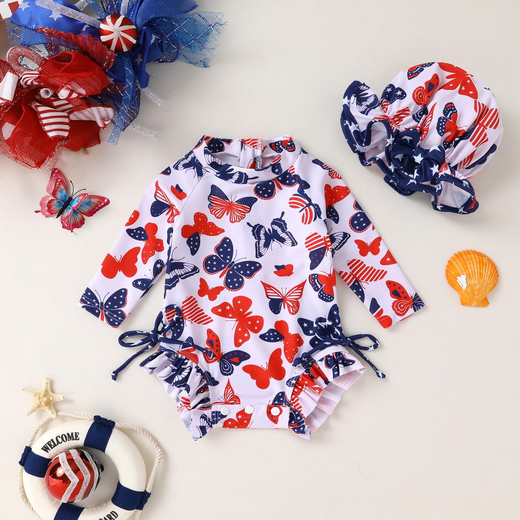 Infant Baby Girl Swimsuit One-Piece Long Sleeve Rash Guard with Hat Set Floral Zipper Bathing Suit Leopard Beach Wear