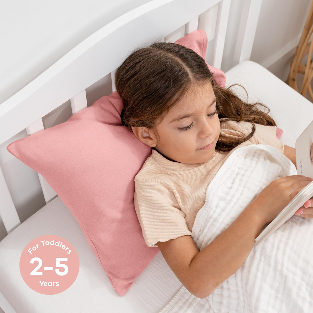 Comfy Cubs Toddler Pillow with Cotton Pillowcase, 13 x 18 in, 2 Pack - Lightweight, Breathable Microfiber Fill for Sleeping and Travel - Soft and Cozy Small Pillow for Toddlers - Blush