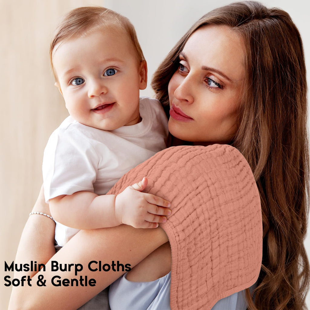 Unnivoll Muslin Burp Cloths for Baby 100% Cotton Burping Cloths for Boys Girls Large 20''X10'' Extra Soft and Absorbent 12 Pack - Gradient Brown