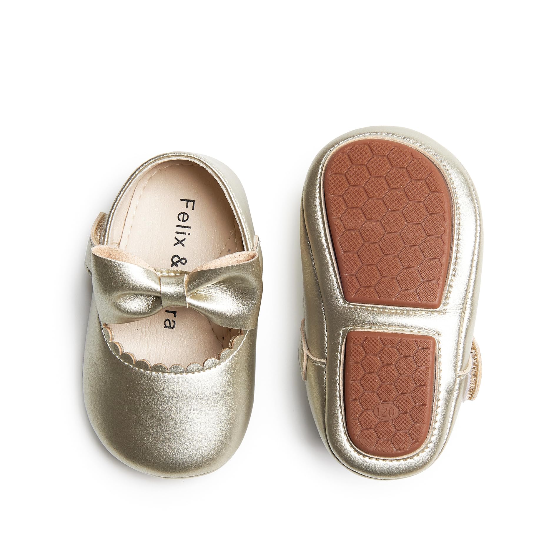 Felix & Flora Soft Sole Gold Baby Dress Shoes - Infant Baby Walking Shoes Moccasins Rubber Sole Crib Shoes(Gold,18-24 Months Infant)