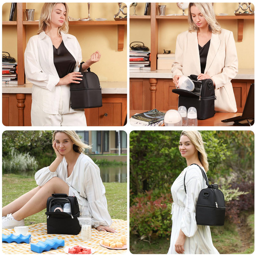NCVI Breastmilk Cooler Bag with 2 Ice Pack, Keep Food Warm/Cold (Black)