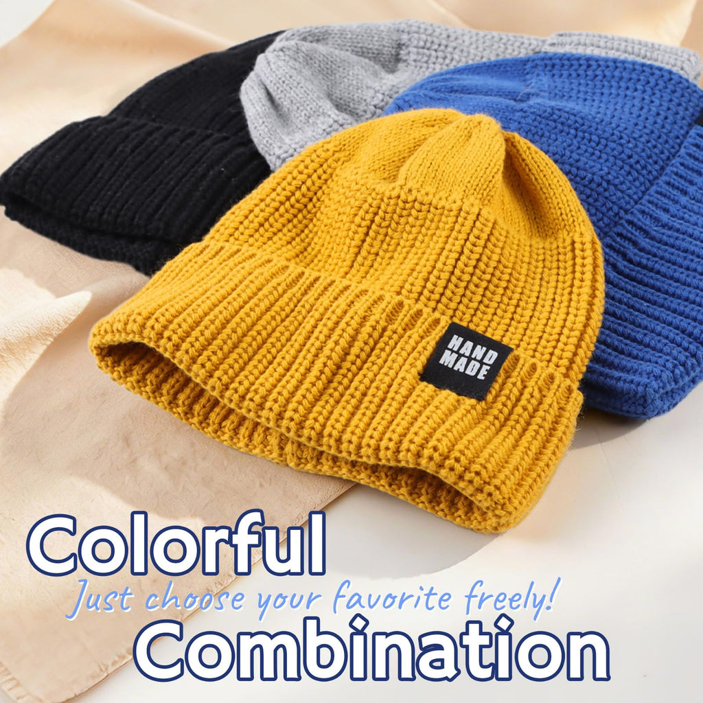 JANGANNSA Simple Knitted Baby Beanie Hip-Hop Boys Winter Hat Toddler Kids Bonnet for Girl 0-5Y (4PCS-A, L)