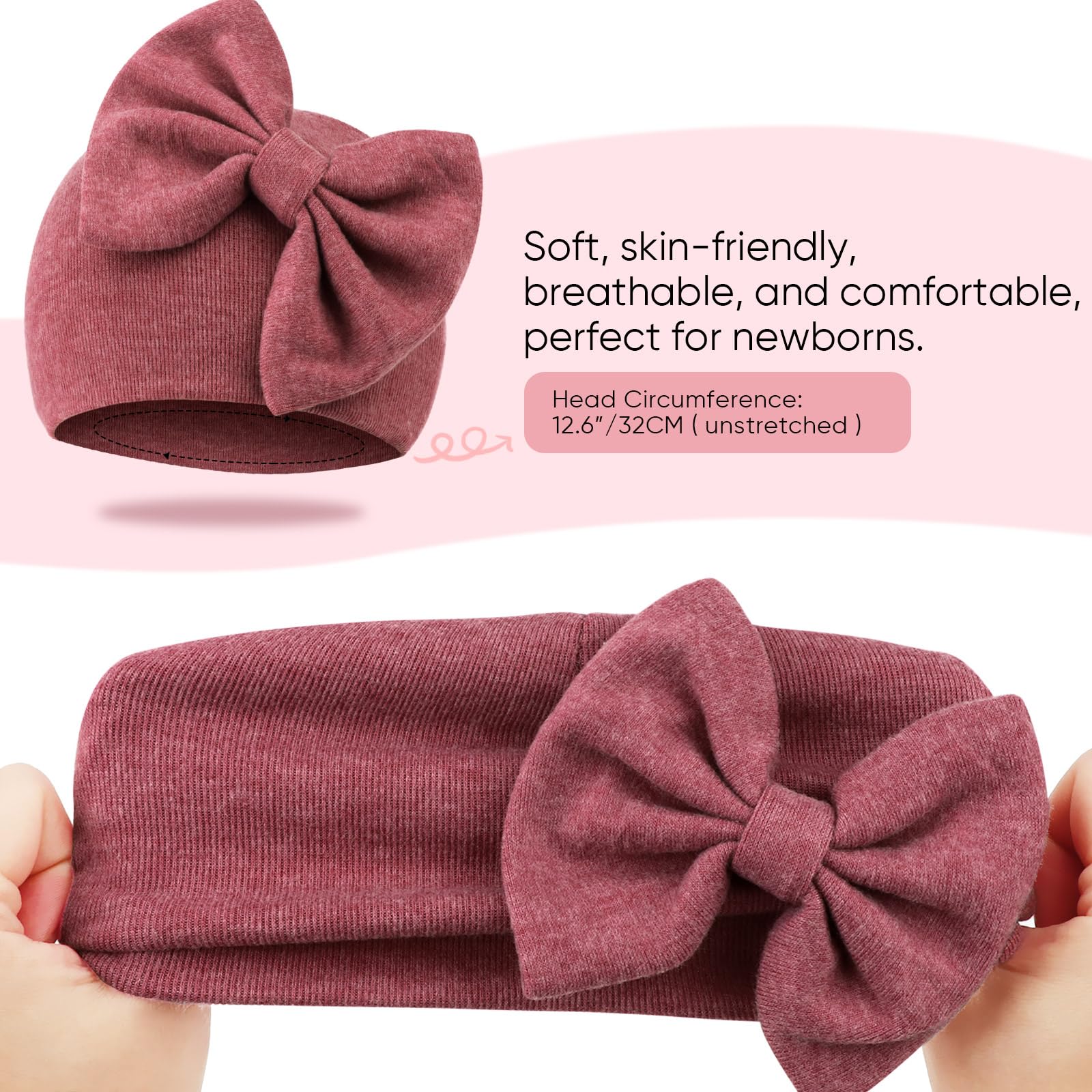BQUBO Newborn Baby Girls Hats Mittens Set Hospital Hat Beanie Infant Bow Hats Baby Cotton Gloves No Scratch Mittens for 0-6 Months