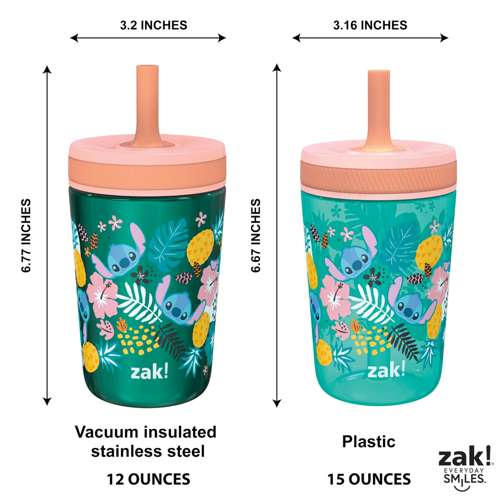 Zak Designs Lilo and Stitch Kelso Leak-Proof Toddler Straw Cups, 3pc Set
