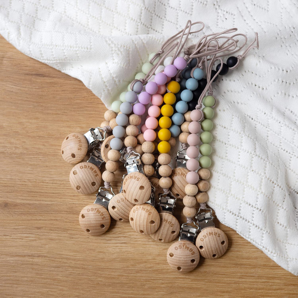 SAMiGO Pacifier Clips Holders Silicone Paci Binky Clips for Baby Boys and Girls - 2 Pack