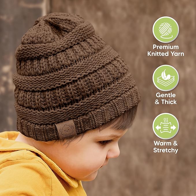 3-Pack Baby Beanies for Boys, Girls - Stretchy Knit Baby Hats, Cute Newborn & Toddler Winter Hat, Soft & Warm Infant Beanie 6-36 Months (Pecan, M)