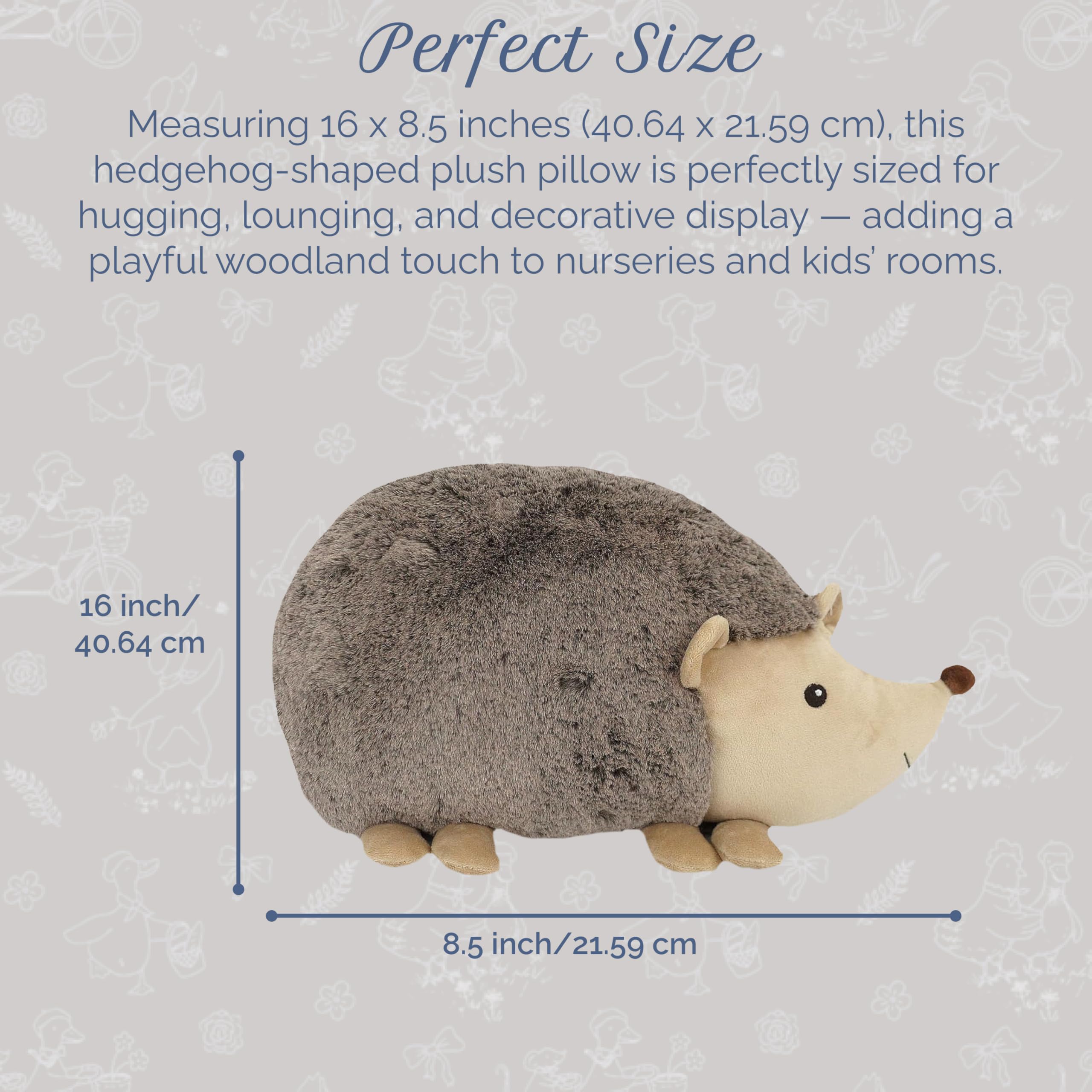 MON AMI Hedgehog Shaped Decor Pillow - 16x8.5”, Stuffed Animal Toy Plushie, Plush Decorative Cushion for Child’s Nursery, Bed or Couch,Cute Room Décor