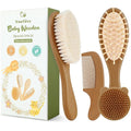 Yoofoss 4 Piece Baby Hair Brush and Comb Set, Wooden Baby Hair Brush with Natural Ultra Soft Goat Hair, Baby Comb Set for Boy, Girl - Walnut