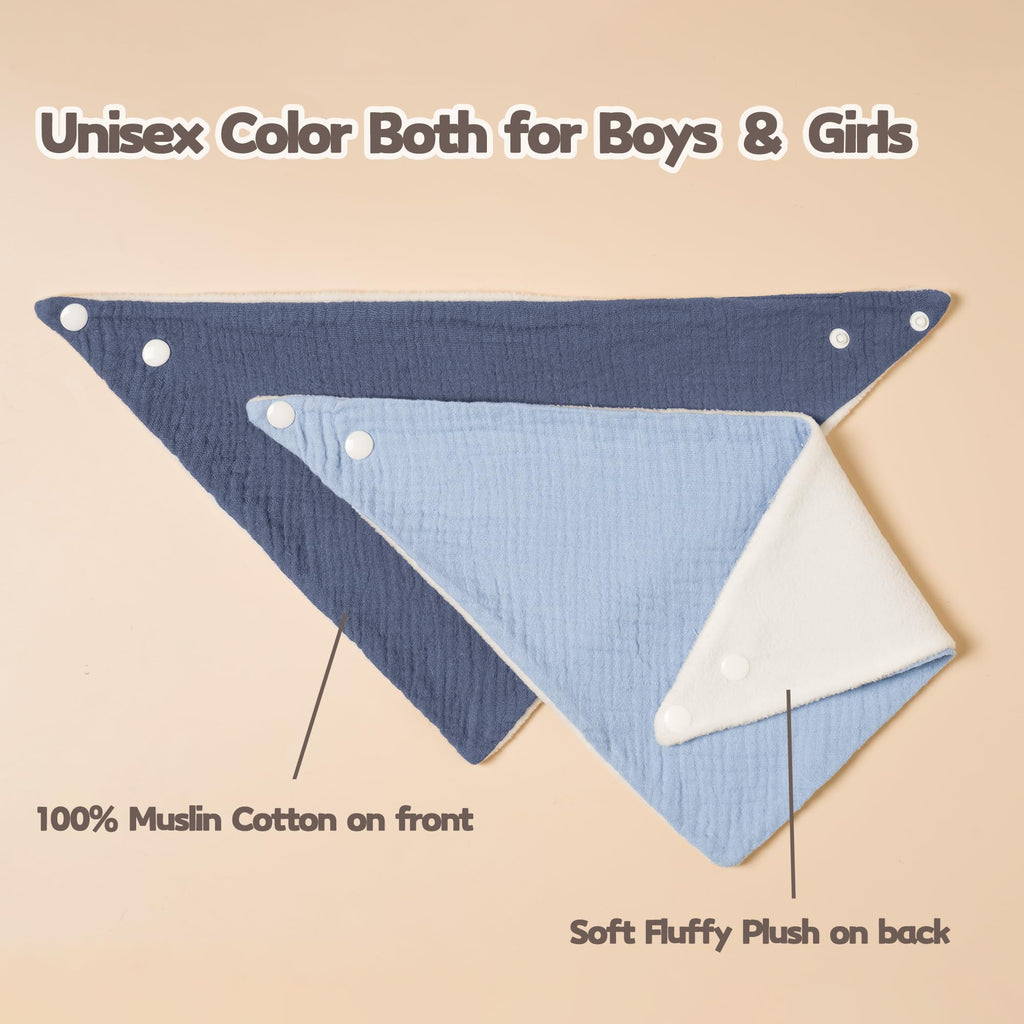 Susurration Muslin Baby Drool Bibs 6Pack Soft Triangular Adjustable Baby Bandana Bibs for Unisex Girls & Boys (Blue)