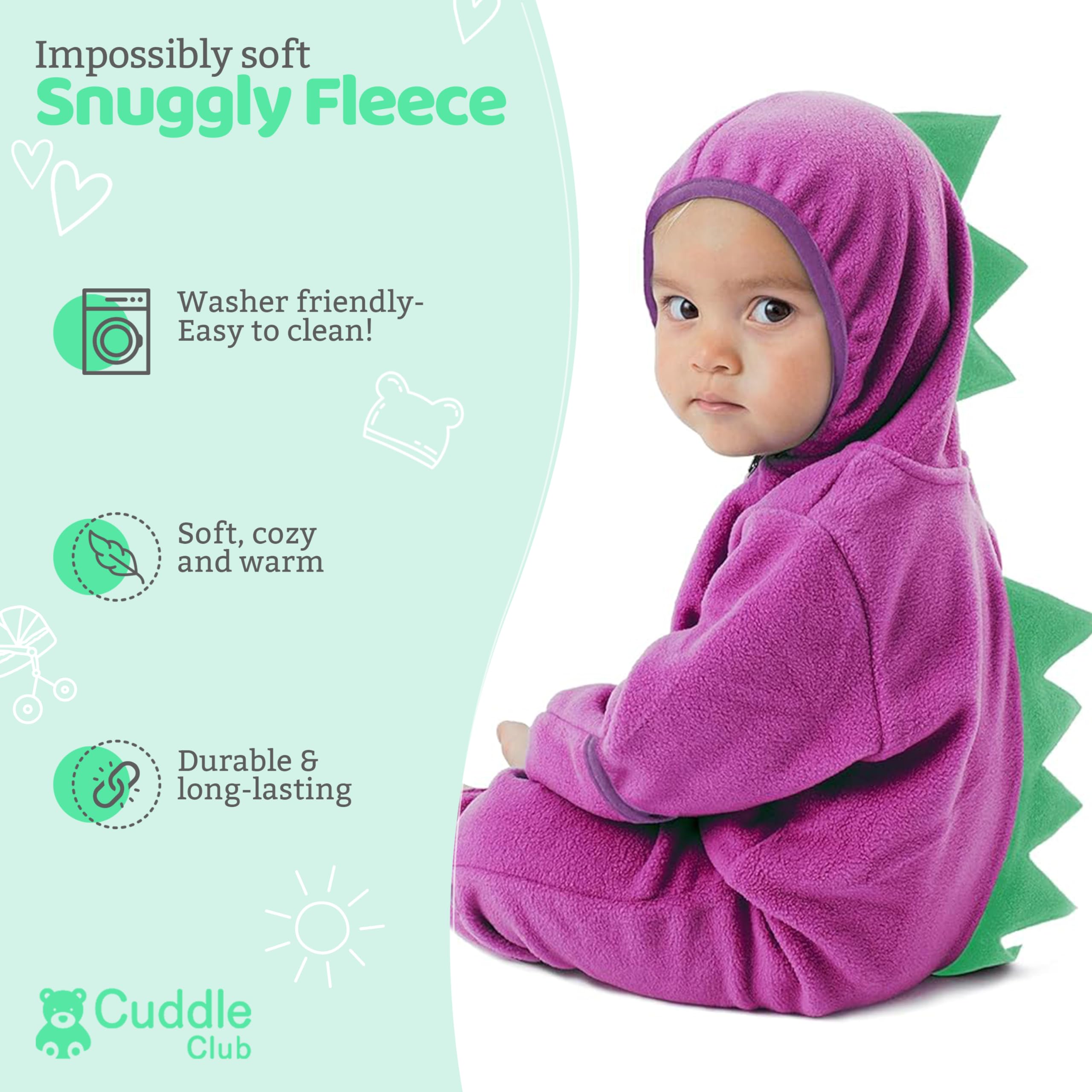 Cuddle Club Fleece Baby Bunting Bodysuit – Infant One Piece Kids Hooded Romper Outerwear Toddler Jacket