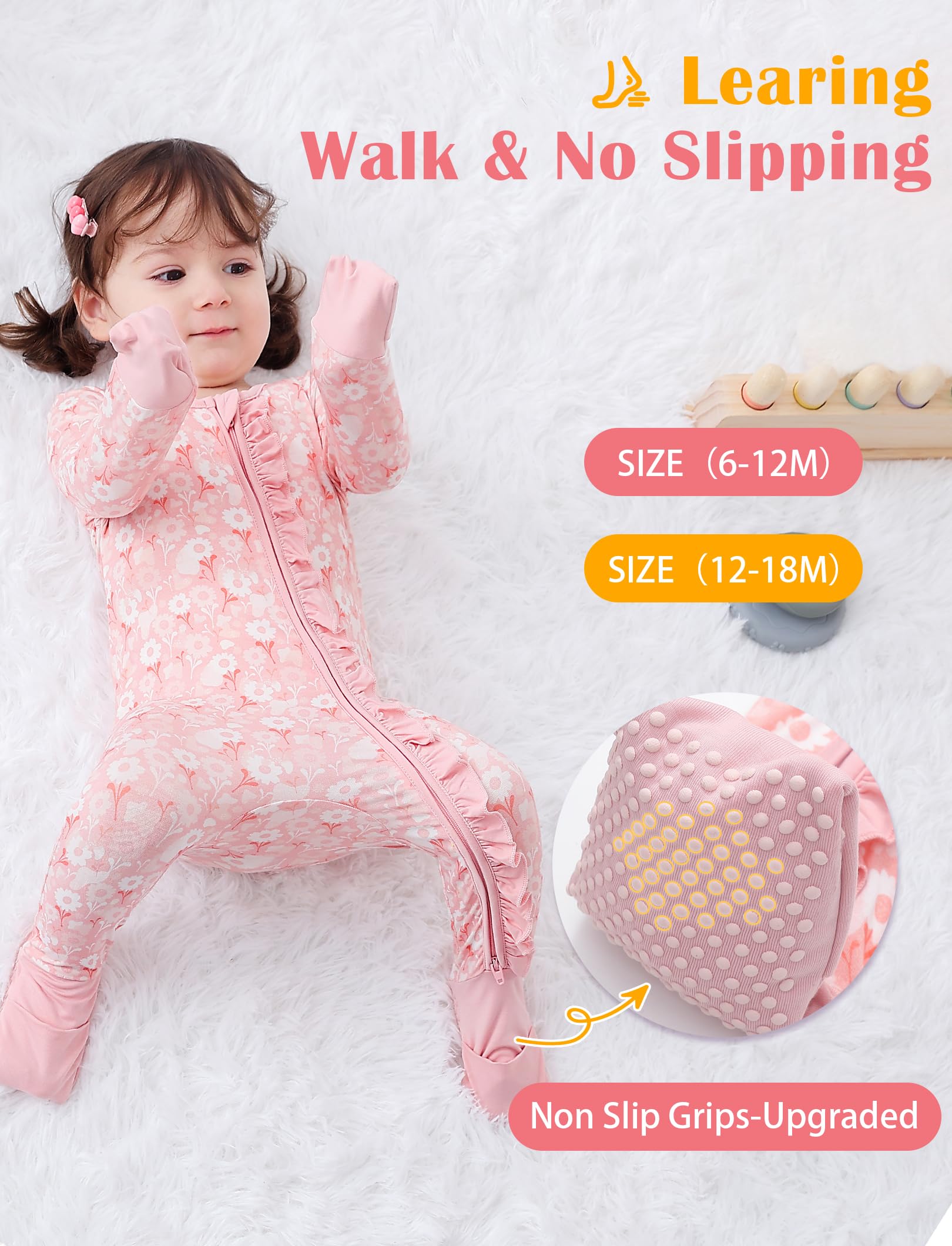 JunNeng Baby Girl Viscose from Bamboo Sleeper Pajamas with Mitten Cuffs 12-18M