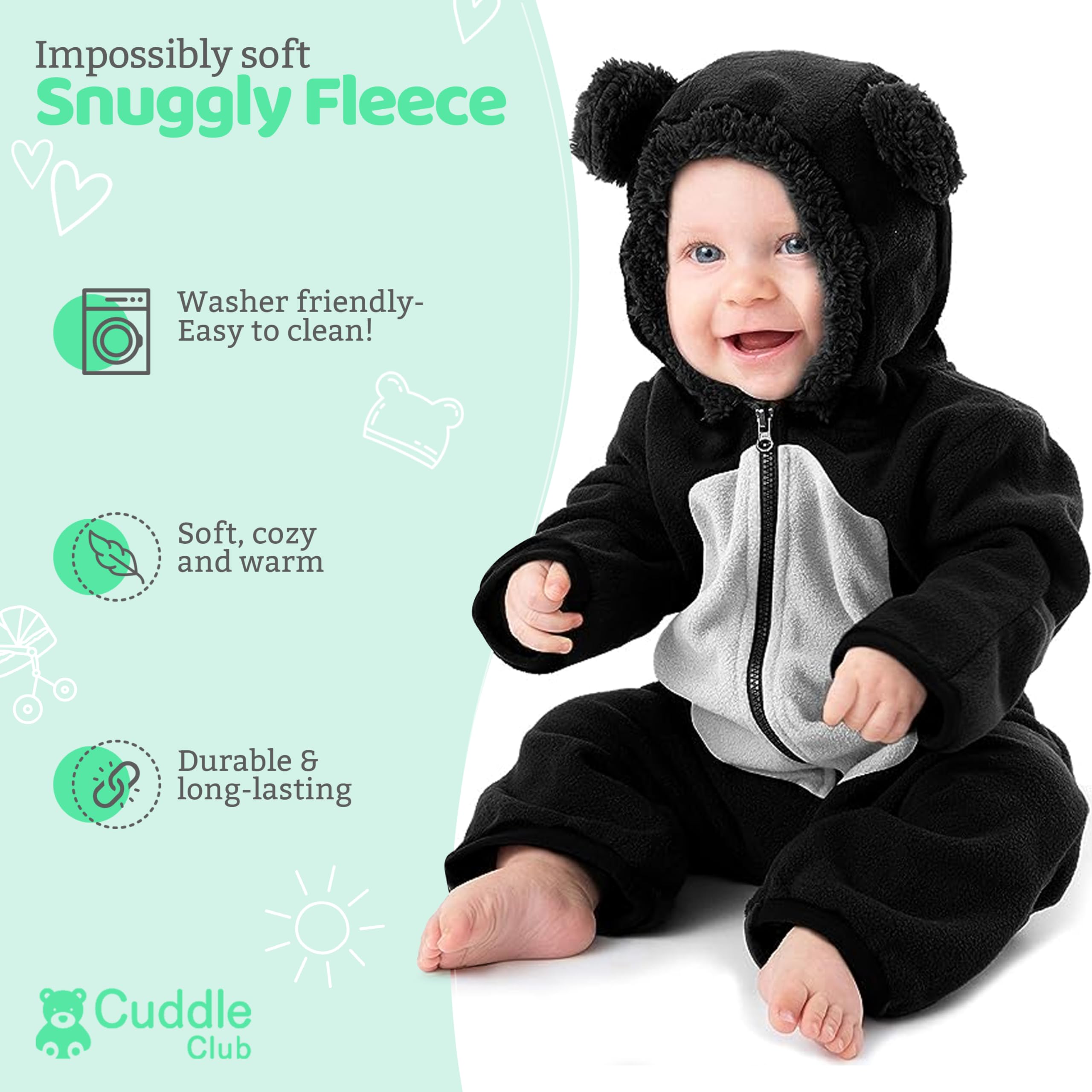 Cuddle Club Fleece Baby Bunting Bodysuit – Infant One Piece Kids Hooded Romper Outerwear Toddler Jacket