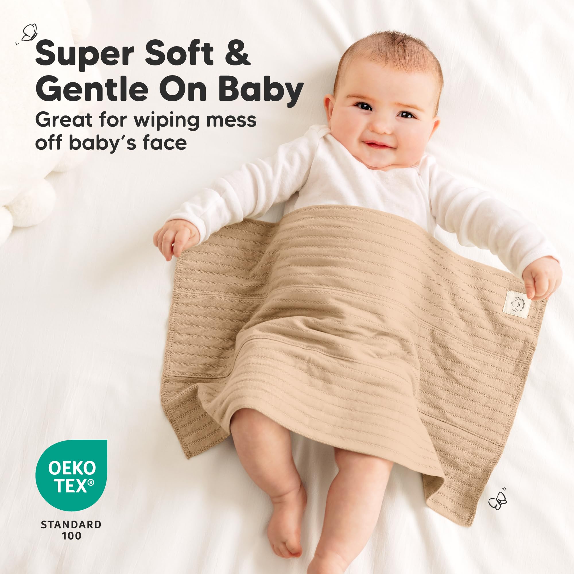 Organic Cotton Burp Cloths Baby Girl, Boy, 6pk Burp Rags (Rosewood, Stria)