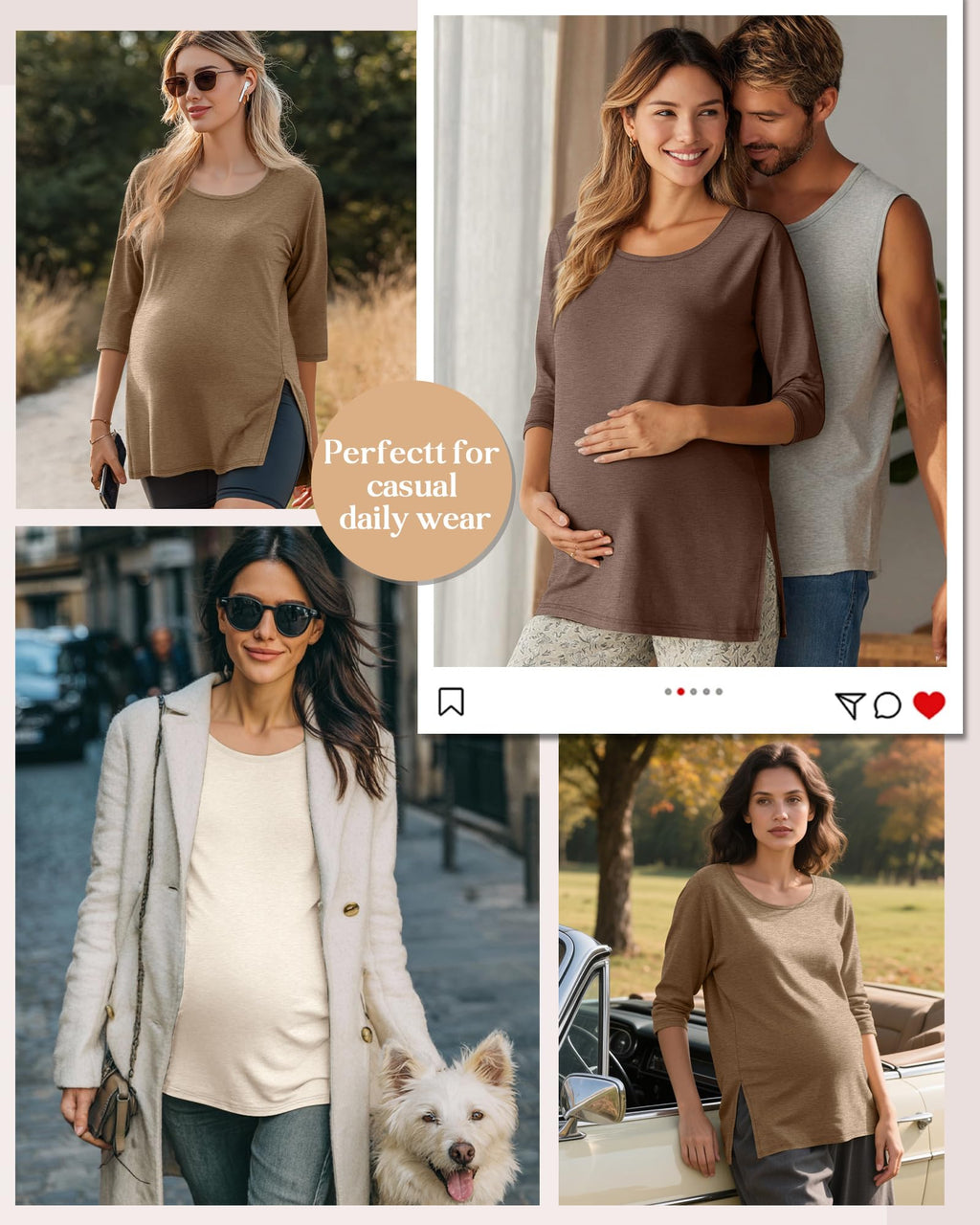 Baggyfly 3 Pack Women's Maternity Round Neck Tunics Tops, 3-Color, XX-Large