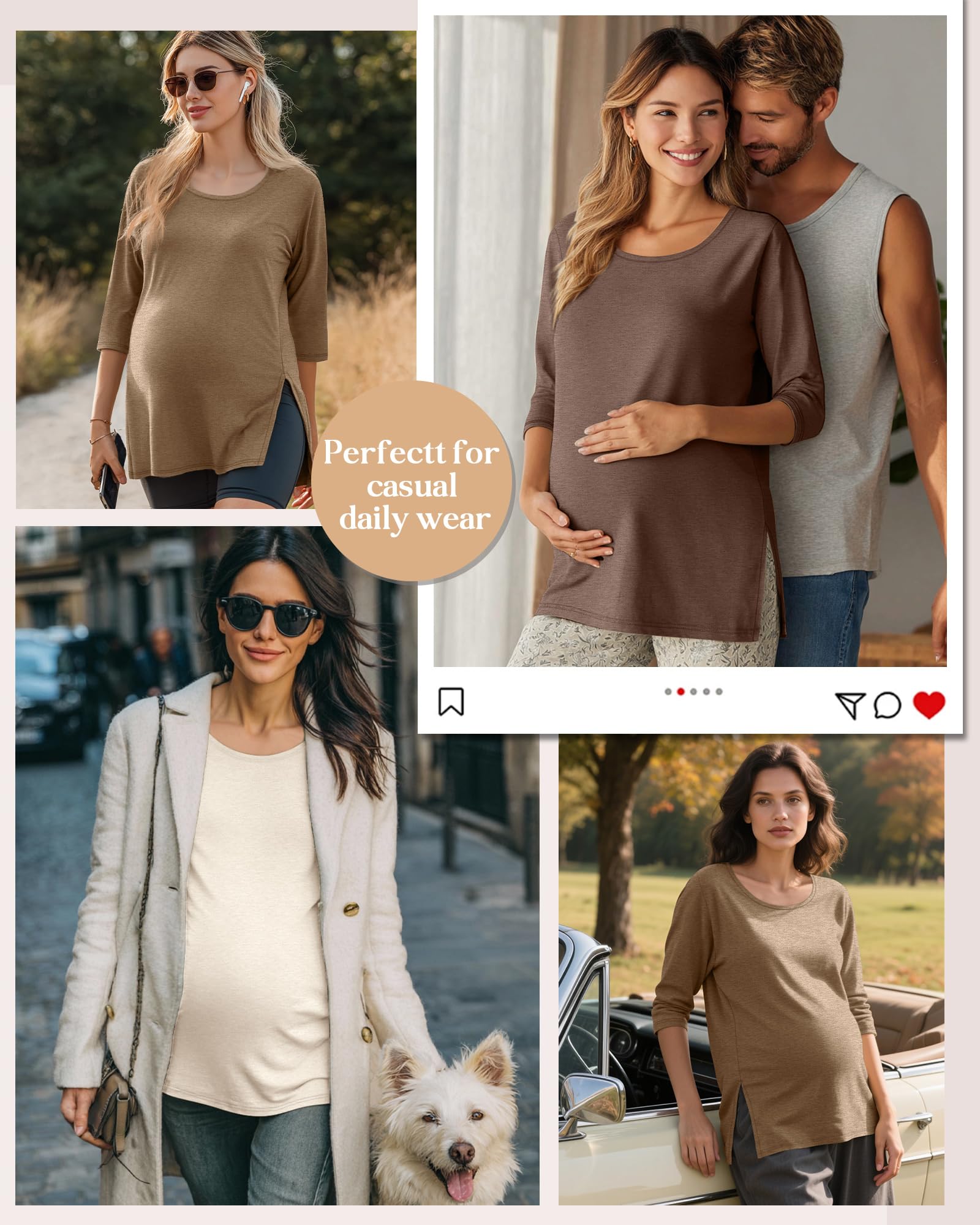 Baggyfly 3 Pack Women's Maternity Round Neck Tunics Tops, 3-Color, XX-Large