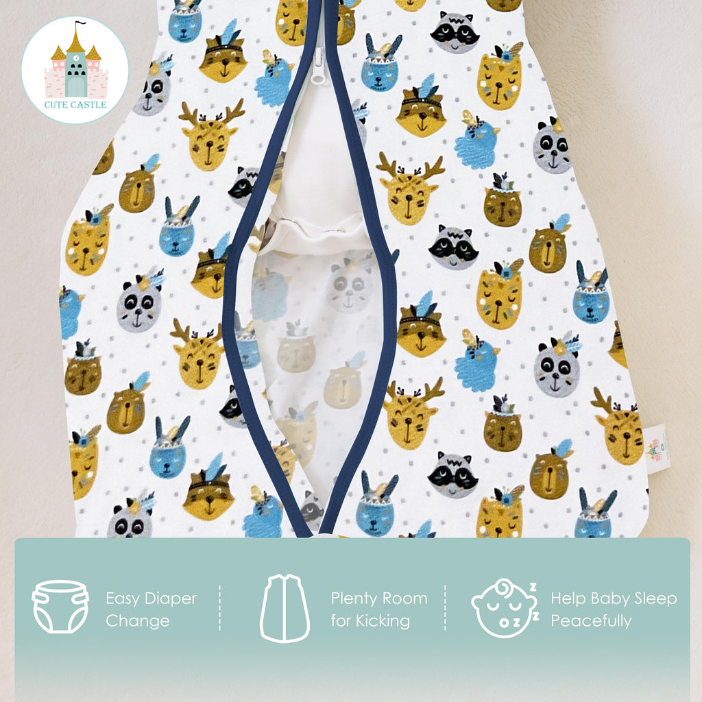 Cute Castle Baby Sleep Sack 12-18 Months - Lightweight 100% Cotton 2-Way Zipper TOG 0.5 Infant Wearable Blanket, Newborn Essentials Toddler Sleep Clothes, 3 Pack(Blue, Balloons, Animals)