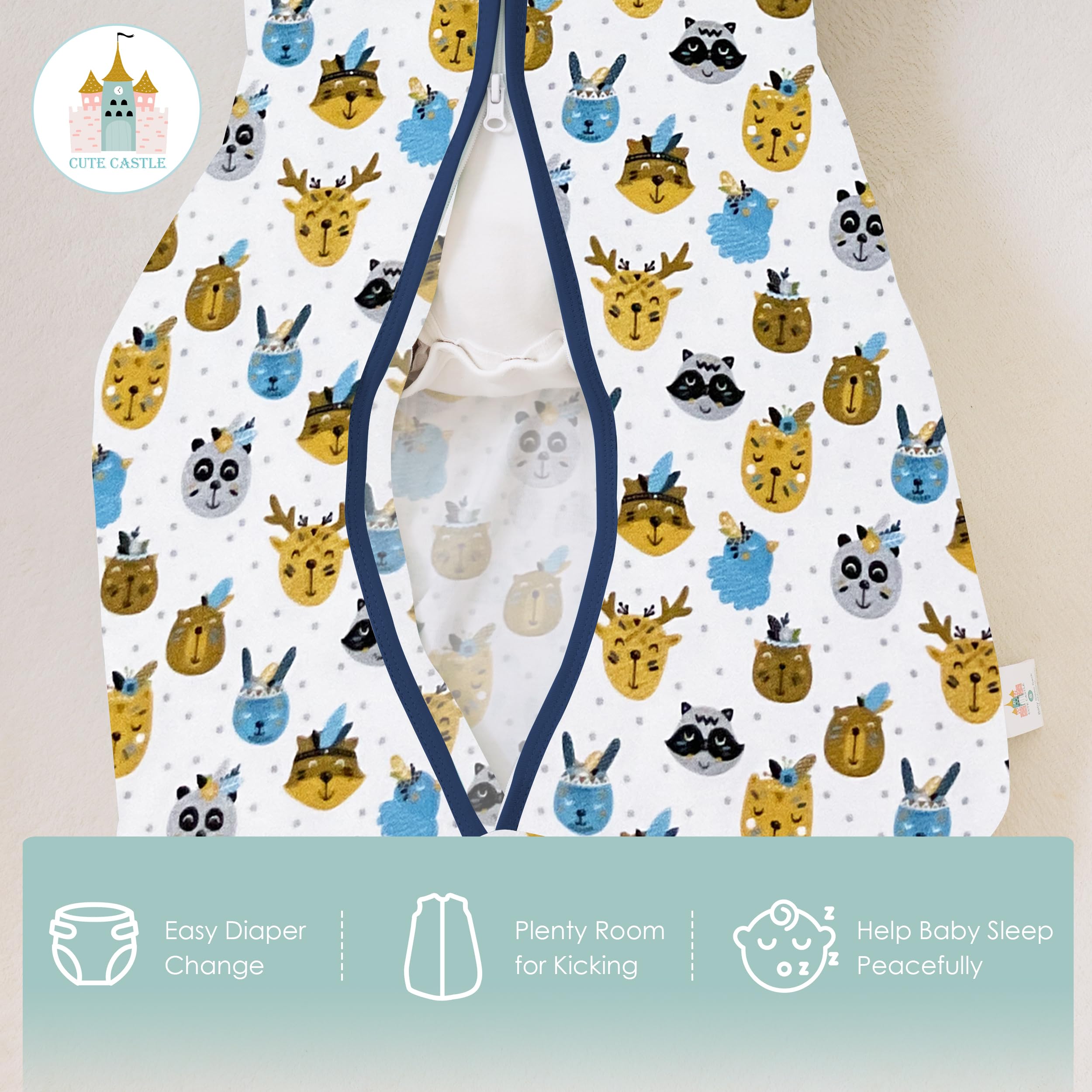 Cute Castle Baby Sleep Sack 12-18 Months - Lightweight 100% Cotton 2-Way Zipper TOG 0.5 Infant Wearable Blanket, Newborn Essentials Toddler Sleep Clothes, 3 Pack(Blue, Balloons, Animals)