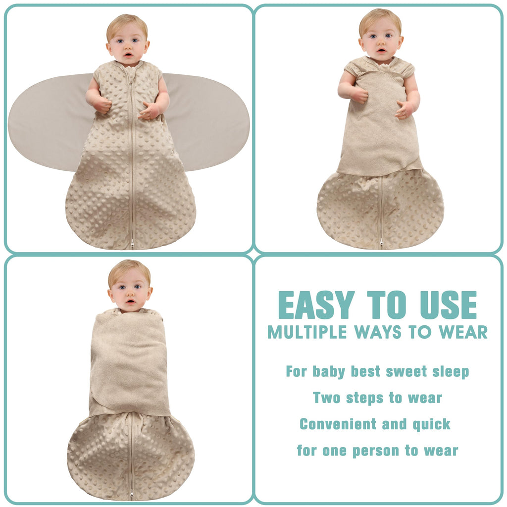 BSTOPPT Fleece Newborn Sleep Sack Baby Swaddle,3-Way Adjustable Wearable Blanket,2 Pack Fleece Swaddling sleeping bag TOG 2.0， (Brown & Dark Green, 6-12 Months)