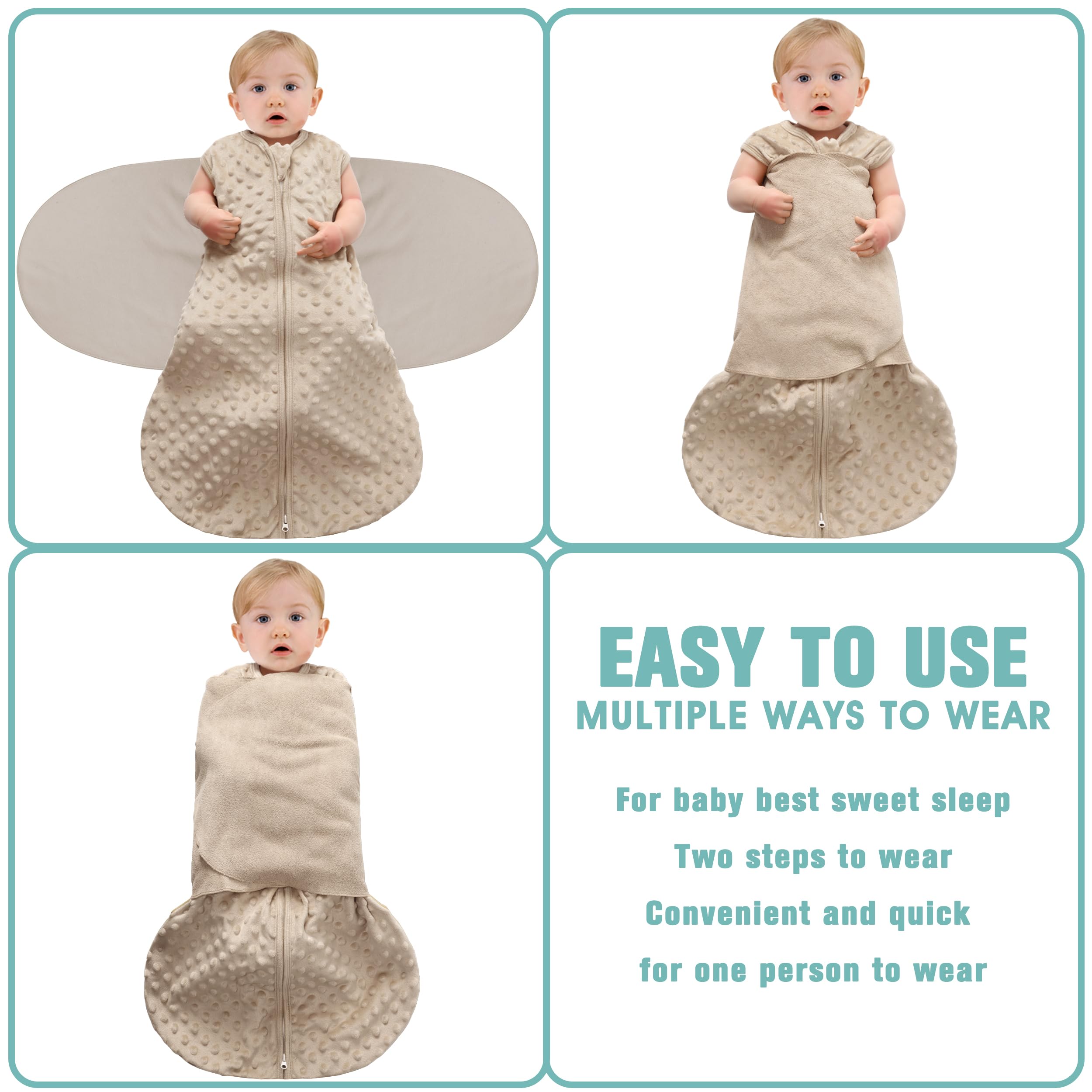 BSTOPPT Fleece Newborn Sleep Sack Baby Swaddle,3-Way Adjustable Wearable Blanket,2 Pack Fleece Swaddling sleeping bag TOG 2.0， (Brown & Dark Green, 6-12 Months)