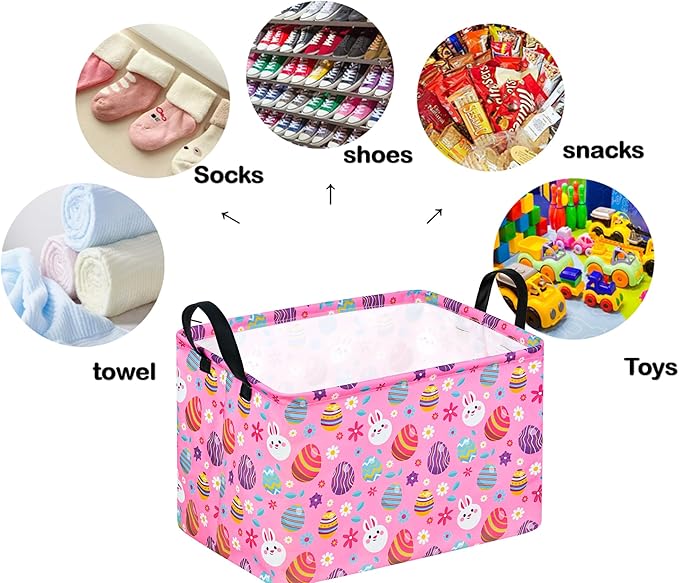 Easter Gift Basket Eggs Storage Basket Kids Toys Storage Basket Organizer Box Clothes Laundry Hamper Bunny Nursery Basket with Handles