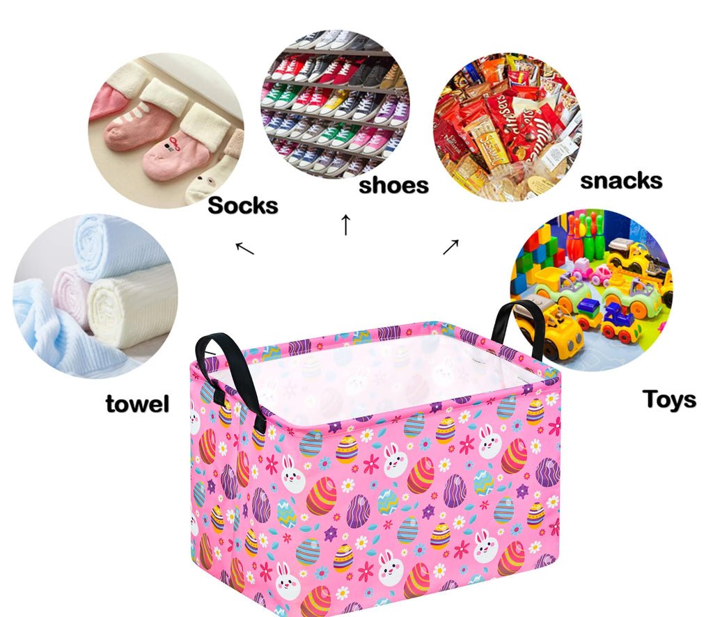 DUYIY Rectangle Gift Storage Basket Home Shelf Storage Basket Organizer Box Clothes Laundry Hamper Nursery Basket Laundry Basket with Handles (Pink egg)