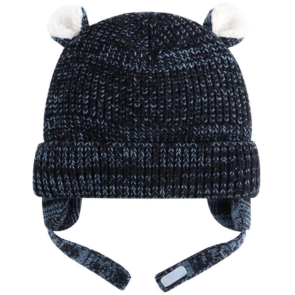 Duoyeree Fleece Lined Baby Beanie, Earflap Adjustable Chin Strap Hat 0-2T