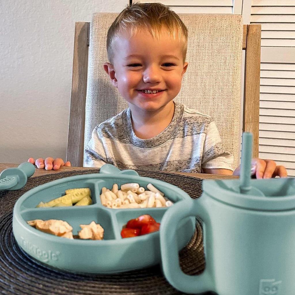 TalkTools Itsy Plate Must-Have Silicone Baby Plates with Suction | Non-Toxic Toddler Feeding Plate | Divided Portion | BPA-Free, Easy-Clean, Travel-Friendly Baby Dishware - Made in USA (Sage)