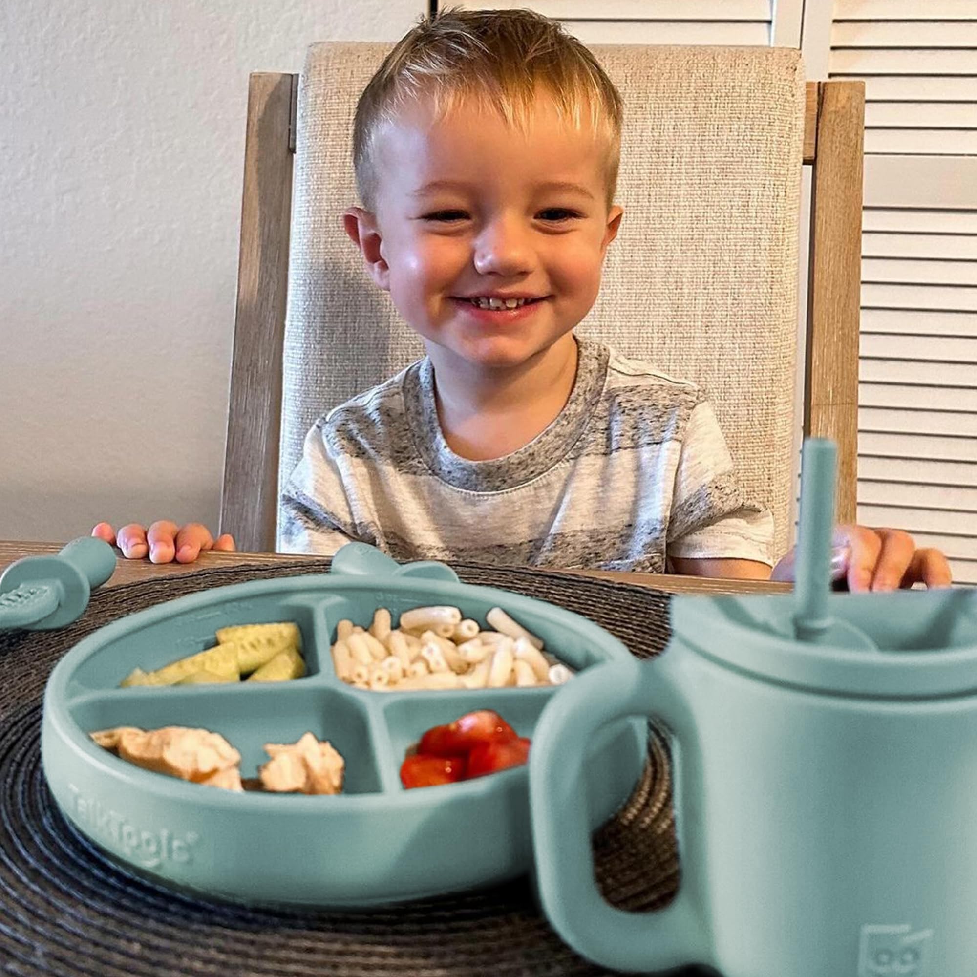 TalkTools Itsy Plate Must-Have Silicone Baby Plates with Suction | Non-Toxic Toddler Feeding Plate | Divided Portion | BPA-Free, Easy-Clean, Travel-Friendly Baby Dishware - Made in USA (Sage)