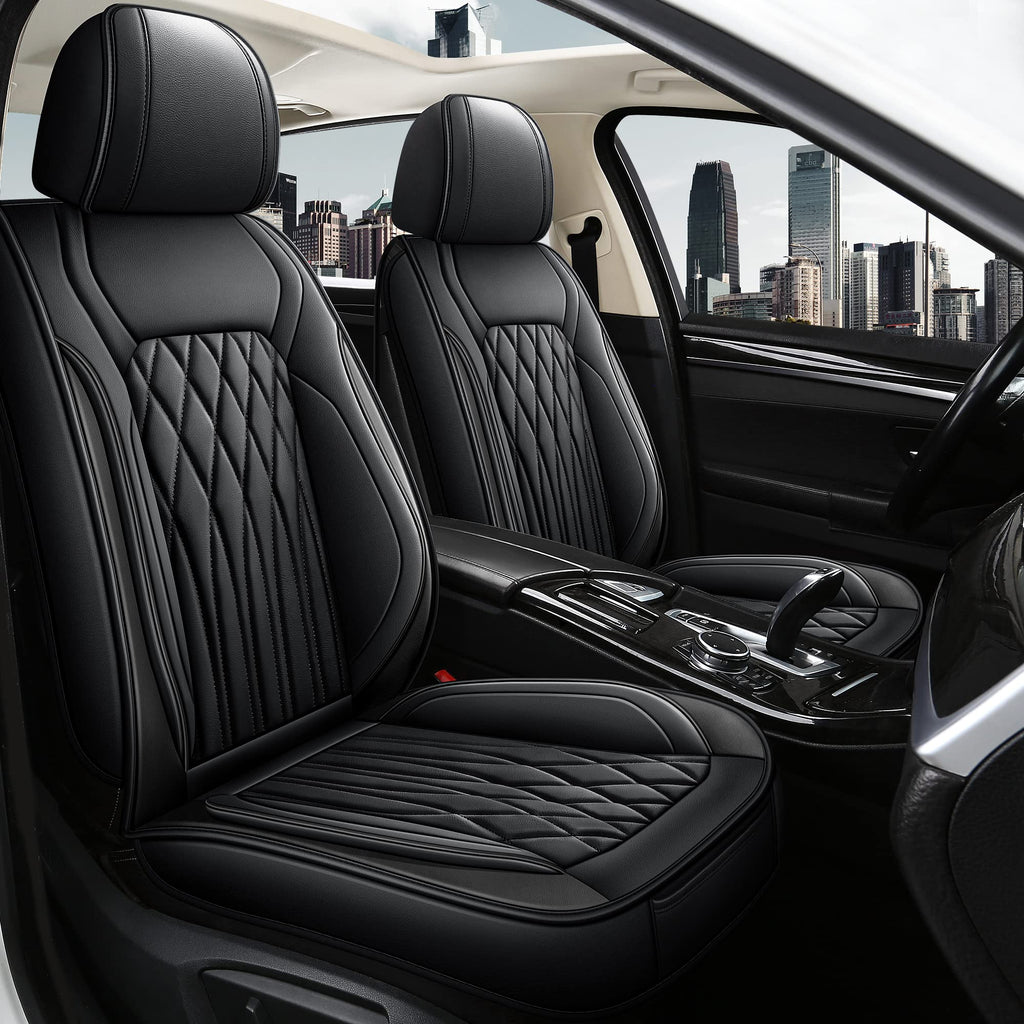 Pariitadin Leather Car Seat Covers Front Pair, Waterproof Faux Leather Seat Covers for Cars, Non-Slip Car Interior Covers Universal Fit for Most Cars Sedans Trucks SUVs, Black Line