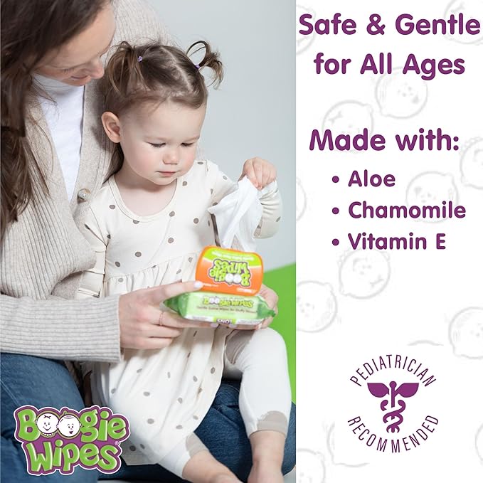 Baby Saline Wipes by Boogie for Face, Hand, Body & Nose, Made with Vitamin E, Aloe, Chamomile and Natural Saline, Fresh Scent, 45 Count