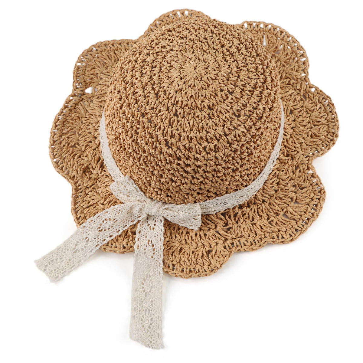 JANGANNSA Baby Girl Straw Hat Outdoor Baby Sun Protection Hats Summer Bowknot Beach Cap for Infant Toddler Girls(Lace Tie-Pink,2-5 Years)