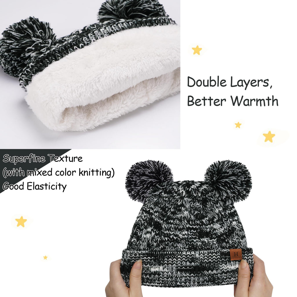 Kids Toddler Infants Winter Hats Scarfs Gloves Set Pompom Beanie Caps Mittens Neck Warmer with Fleece for 0 6 12 18 Months 1 2 3 4 Years Old Baby Girls Boys Gifts