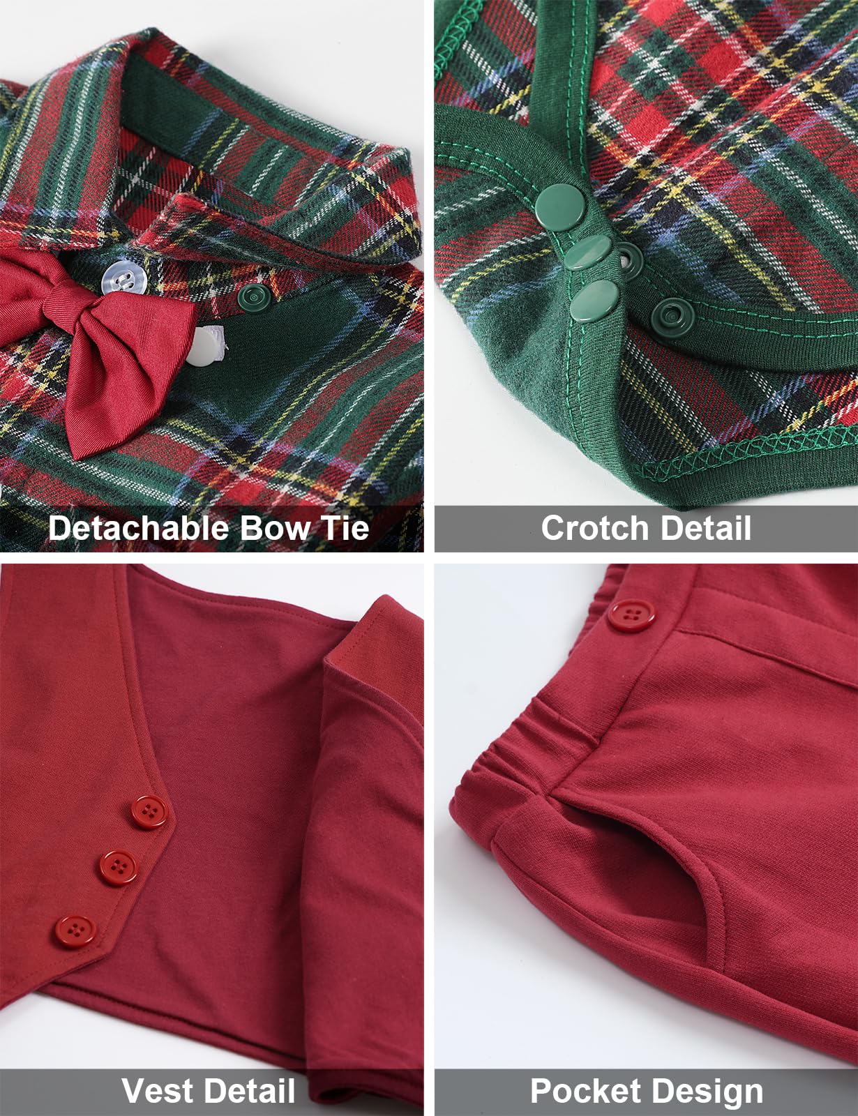 Baby Christmas Outfit Boy Infant Plaid Dress Suit Green and Red 3-6 Months
