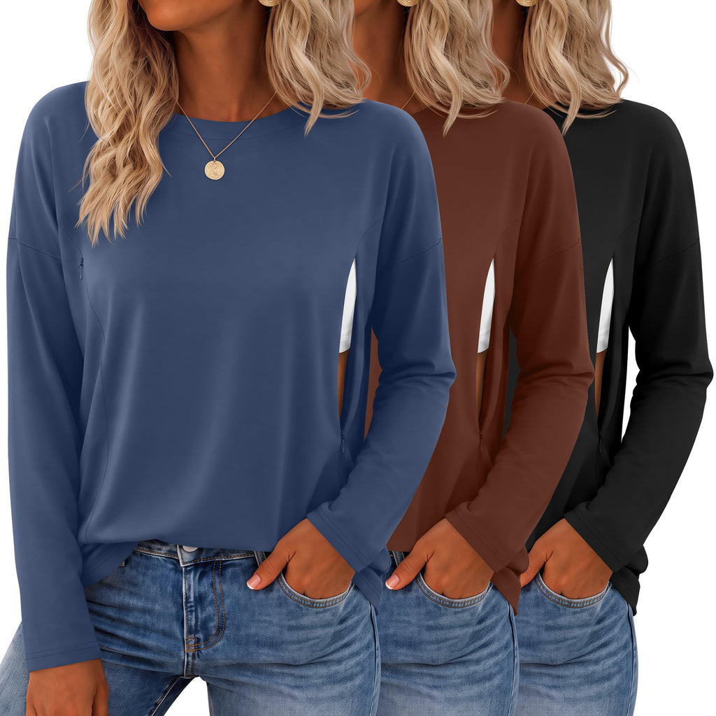 Sweetyweee 3 Pack Nursing Breastfeeding Tops, 3-Color, Medium