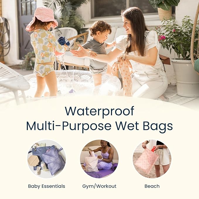 Tiny Twinkle Wet Dry Bag – 2 Pack Reusable Waterproof & Mess Proof Wet Bags for Swimsuits & Travel, Baby Towels & Beach Essentials,a Diaper Bag Must-Have(Flutter)