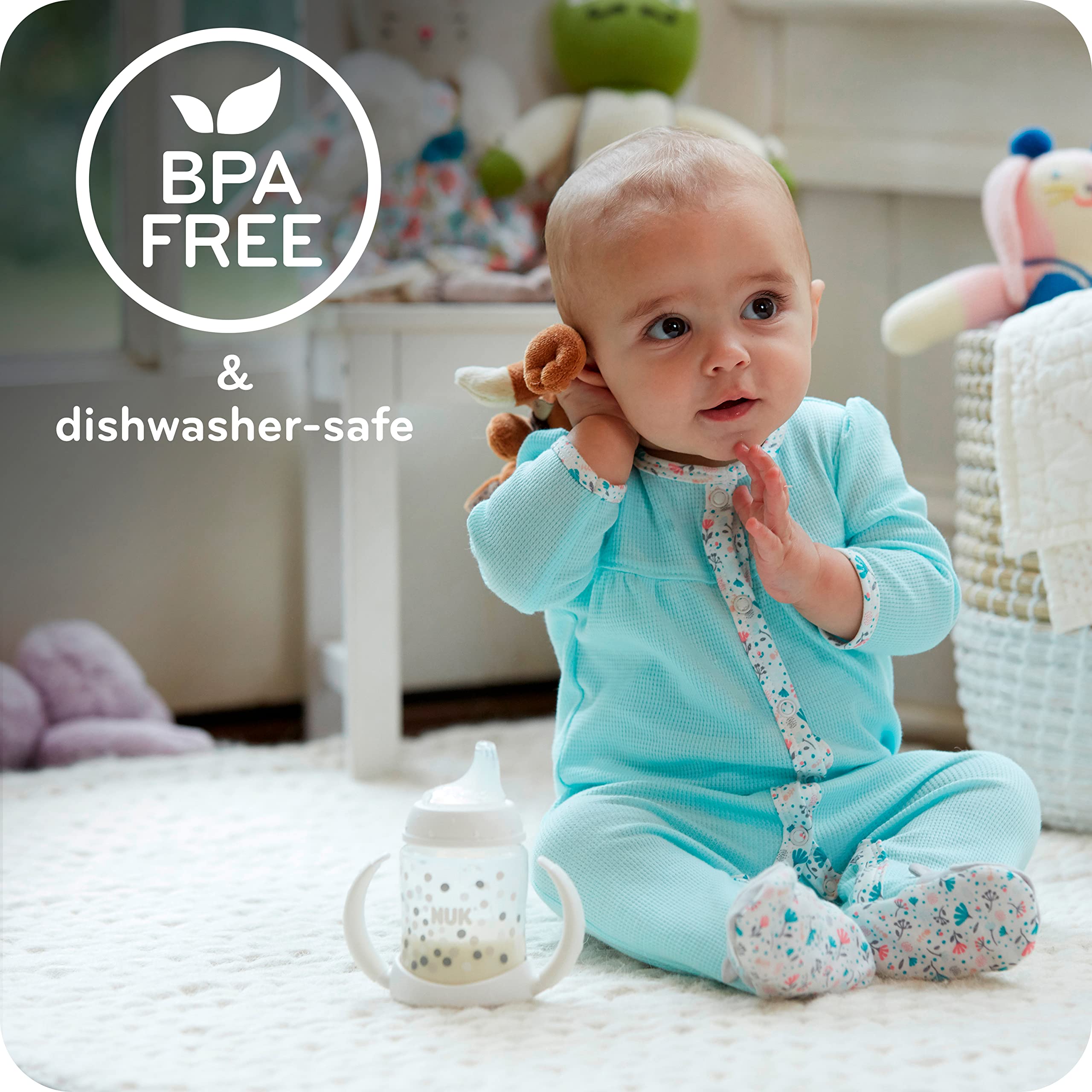 NUK Large Learner Tritan Cup,10 oz,8+ Months – BPA Free,Spill Proof Sippy Cup,(Pack of 12)