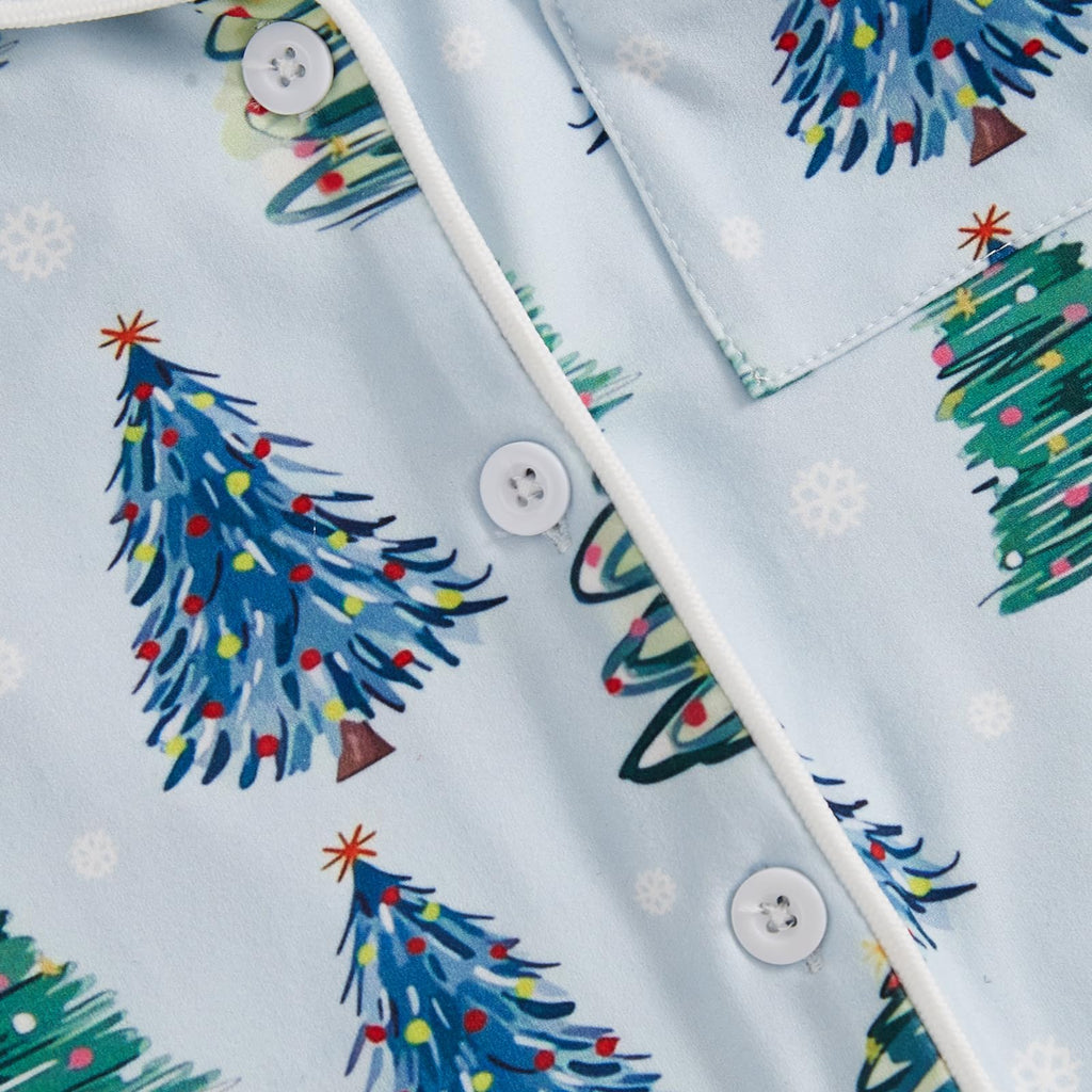 Balaflyie Baby Girl Button Down Pajamas Romper One-Piece Jumpsuit Long Sleeve Sleeper Infant Sleepwear (Christmas Tree&Blue,0-3 Months)