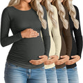 Huukeay 4 Pack Women's Maternity Shirts, Long Sleeve Cotton Ribbed Pregnancy Tops Side Ruched Crew Neck Casual Mama Clothes