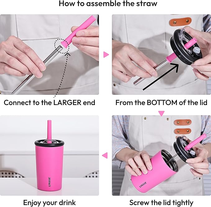 Candy Tumbler, 25 oz Kids Insulated Stainless Steel Water Bottle with Spill Resistant Silicone-Metal Straw and 2-in-1 Lid, BPA-Free, Cup Holder Friendly, Dishwasher Safe, Pastel Pink