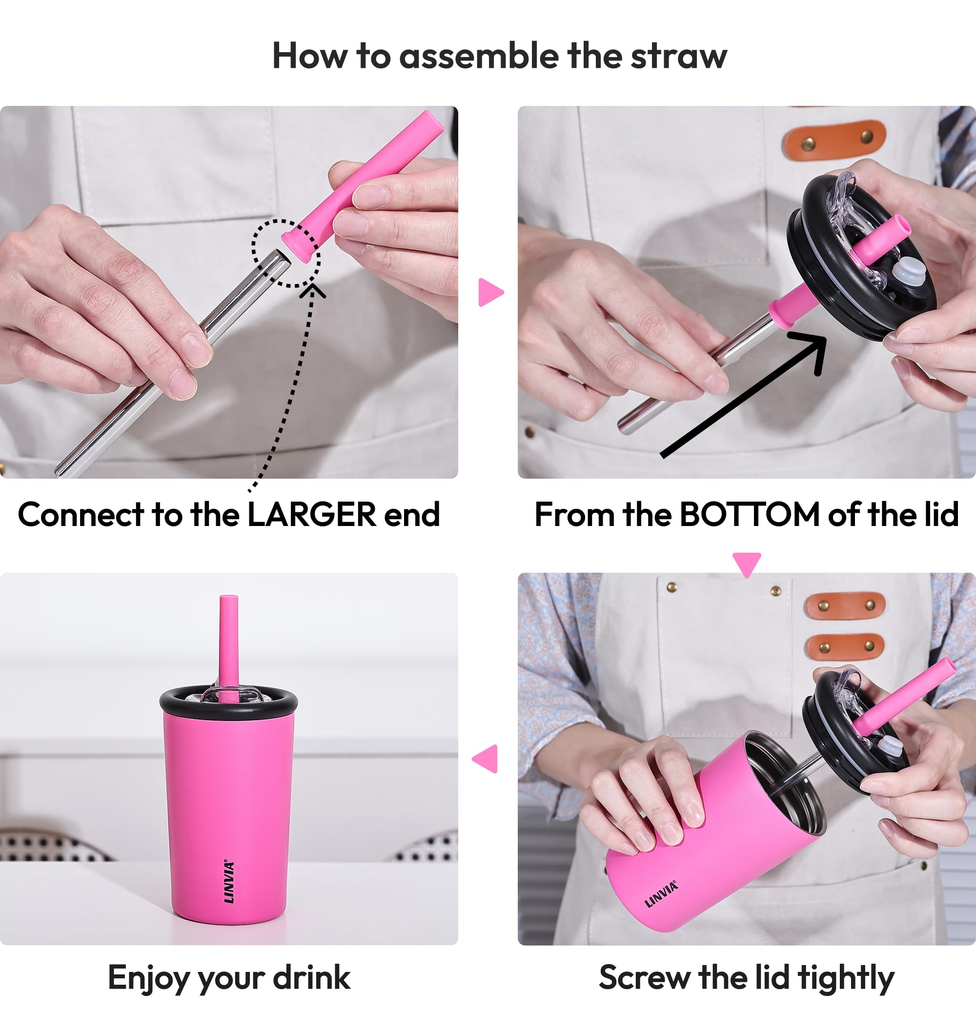 LINVIA 12 oz Candy Tumbler, Insulated Water Bottle with Straw Lid