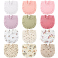 Geyoga 12 Pack Muslin Baby Bibs Adjustable Bandana Drool Bib for Unisex Cotton for Infants Boys Girls Teething(Sweet Color)