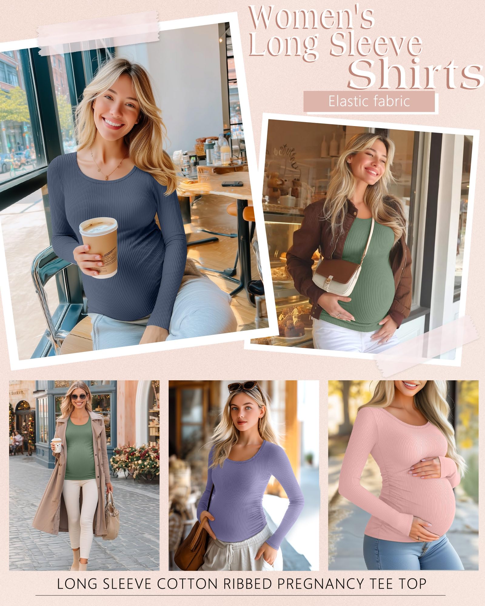 Riyiper 4 Pack Women's Cotton Ribbed Maternity Shirts, 4-Color, Medium