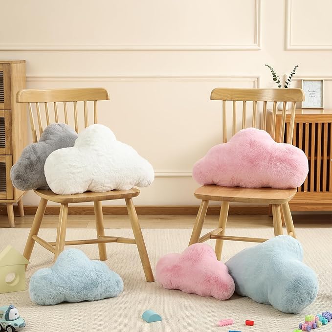 YRXRUS Cloud Pillows, Blue Cloud Shaped Pillow, Decorative Throw Pillow Gifts, Cute Plush Room Decor, Fluffy Faux Rabbit Fur 9.5"x16" Pillows for Living Bedroom Kids Room