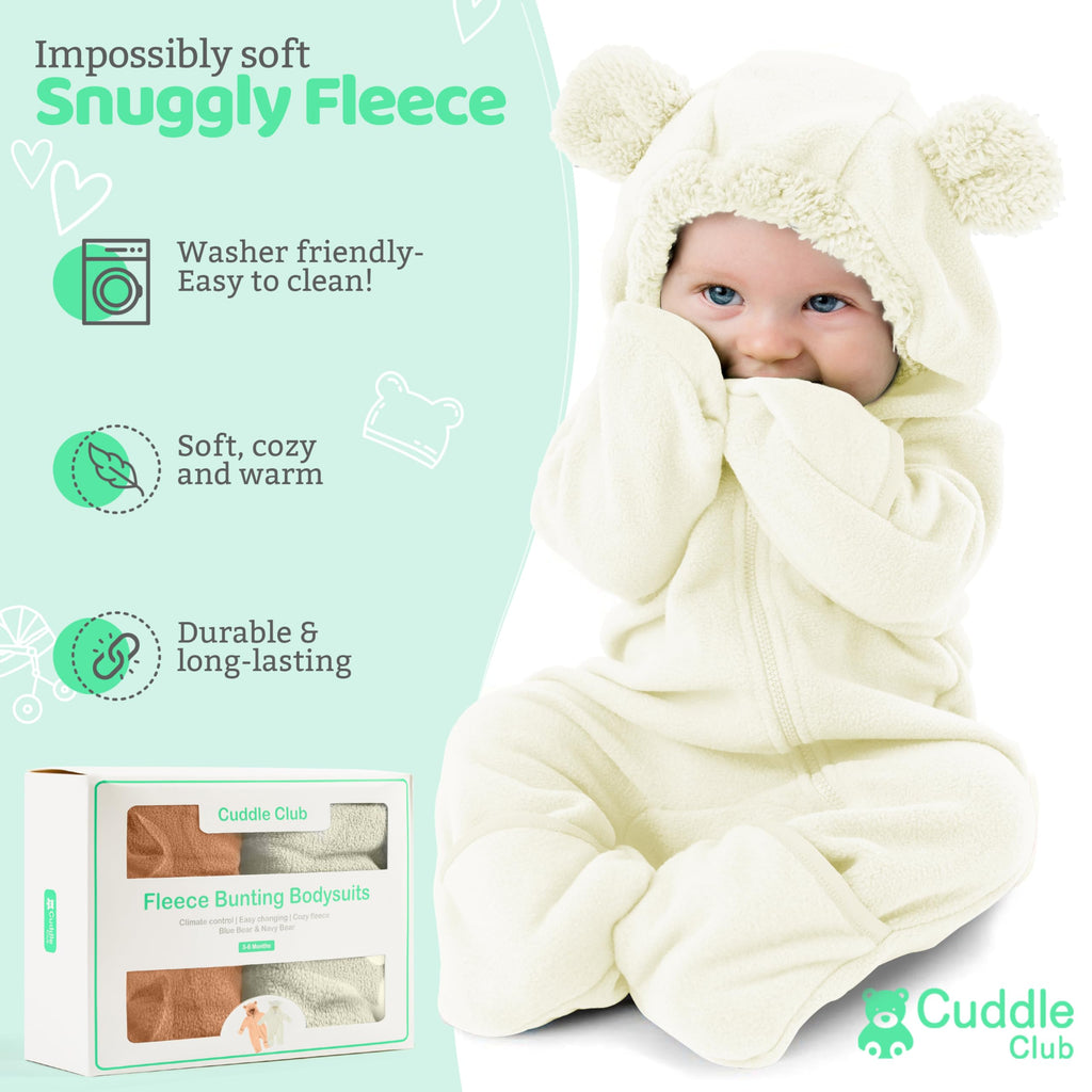 Cuddle Club Fleece Baby Bunting Bodysuit – Infant One Piece Kids Hooded Romper Outerwear Toddler Jacket