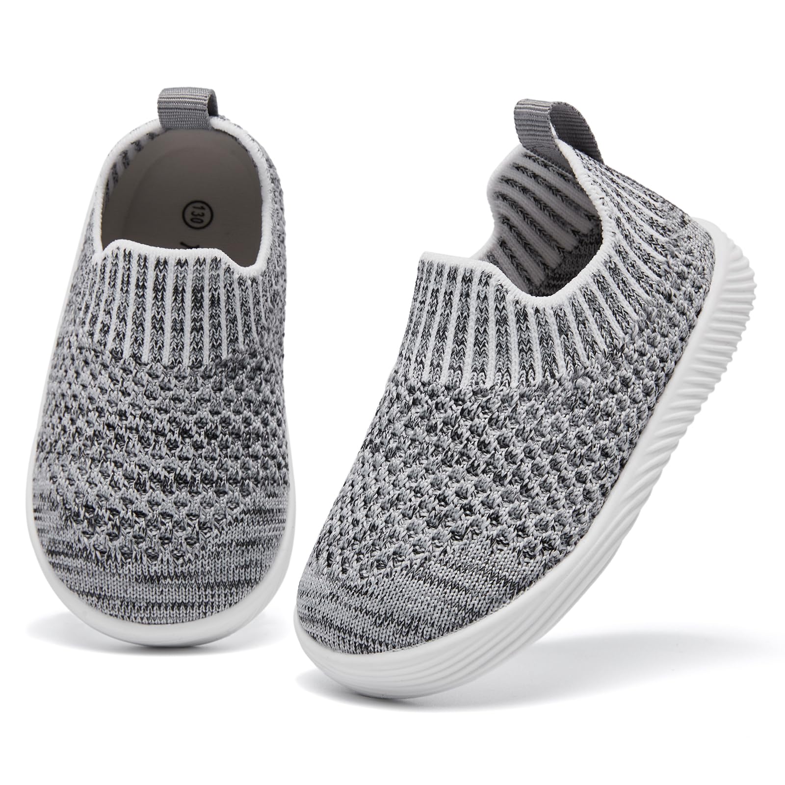 MORENDL Toddler Shoes Baby Walking Sock Shoes Non-Slip Breathable Boys & Girls Sneakers Infant Tennis Shoes Multi Grey 9-12Months