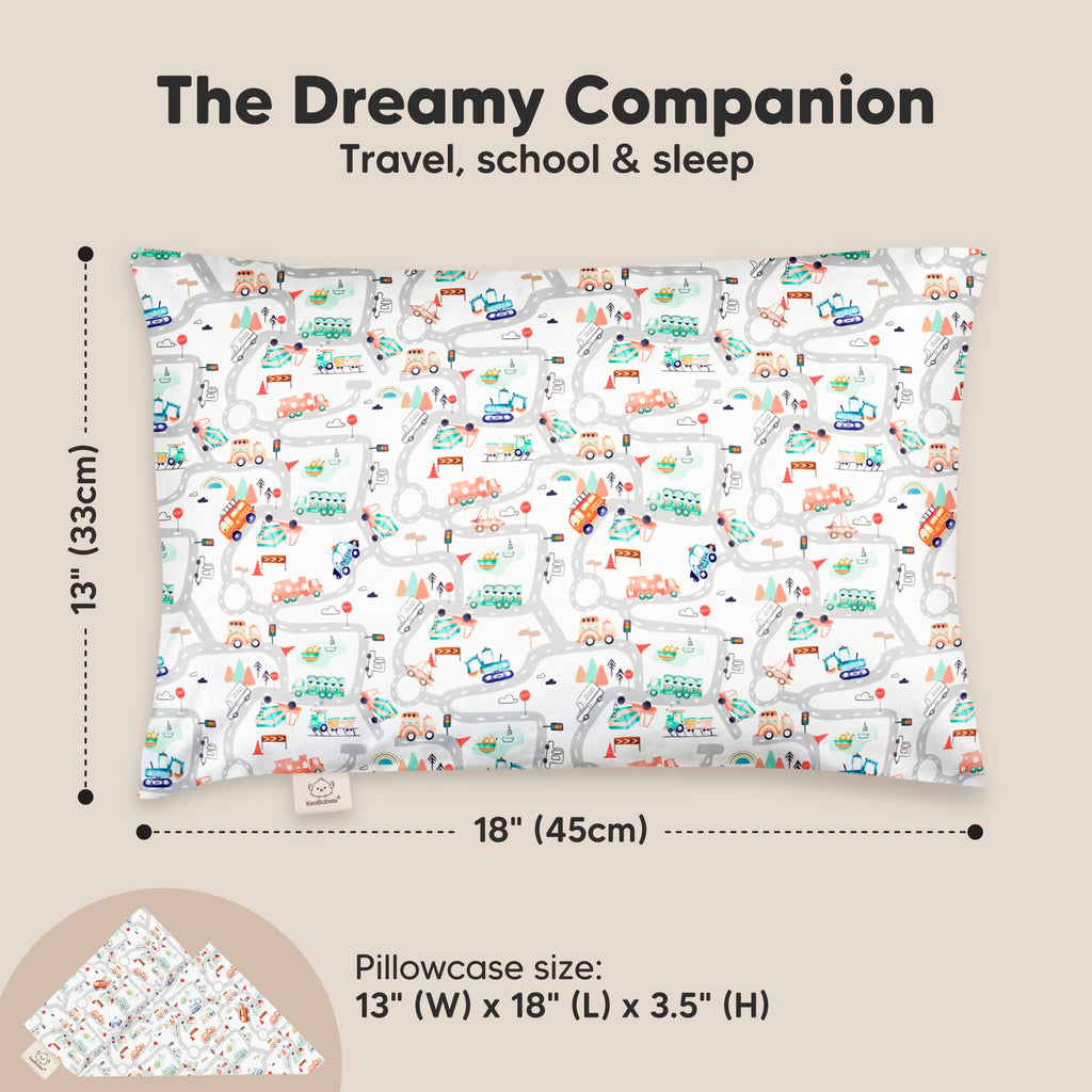 Toddler Pillow with Pillowcase, 13x18 My Little Dreamy Pillow (Roadway)
