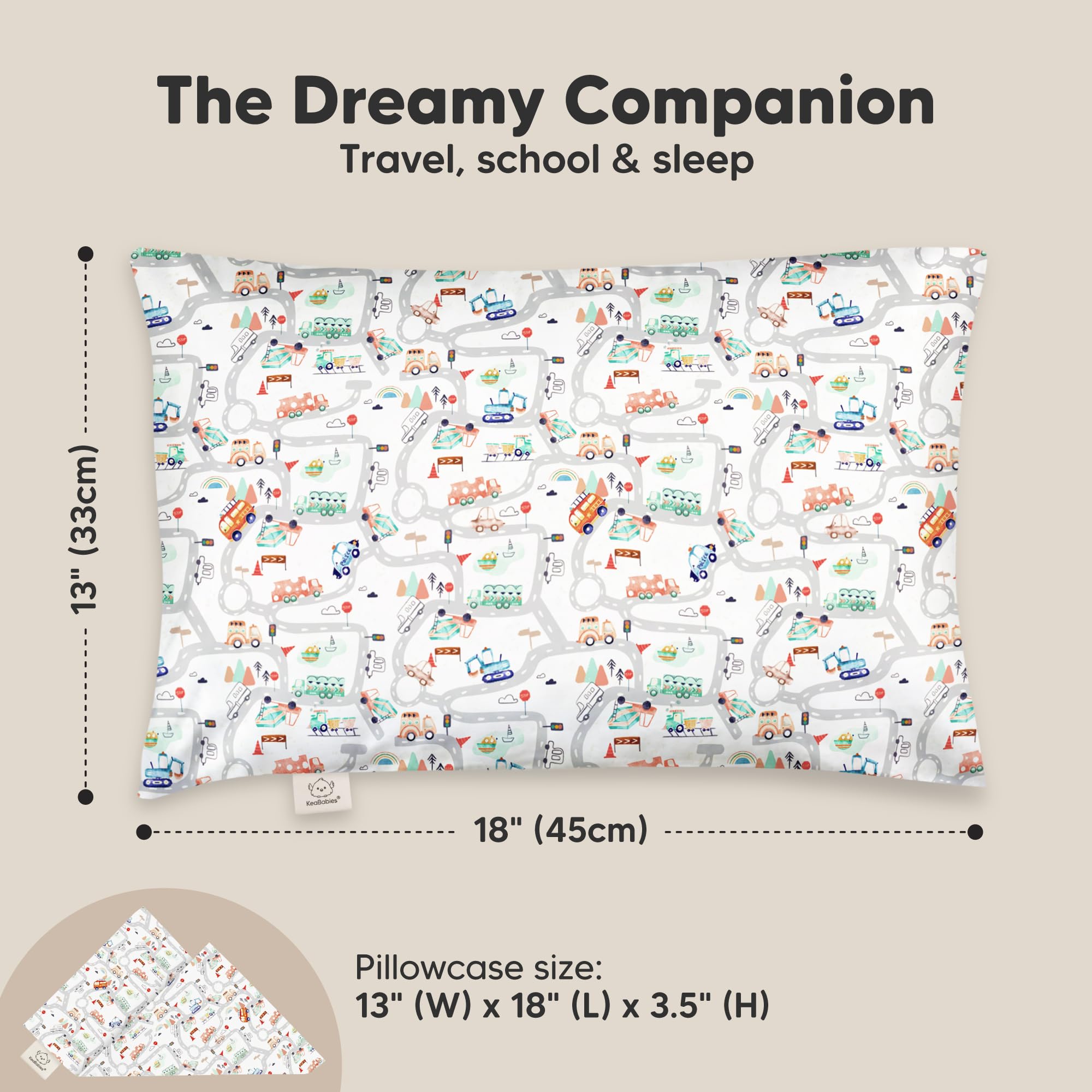 Toddler Pillow with Pillowcase, 13x18 My Little Dreamy Pillow (Roadway)