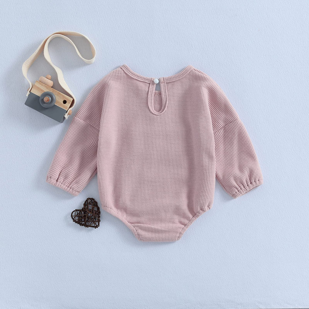 Cute Baby Sweatshirt Romper Waffle Knit Baby Clothes Infant Girl Boy Fall Winter Outfits (Pink-a, 18-24 Months)